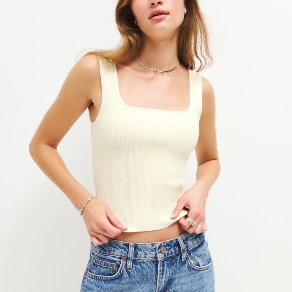Reformation Julia Ribbed Sweater Tank in Ivory small